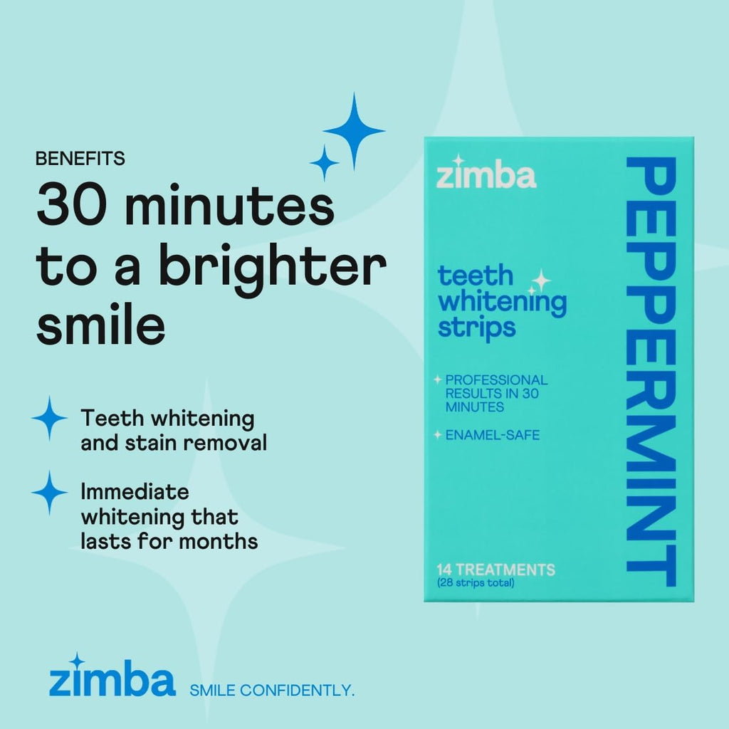 Zimba Teeth Whitening Strips 3-Pack Bundle (Mint, Spearmint, Peppermint) | Vegan Whitening Strip Enamel Safe Teeth Whitening Hydrogen Peroxide Teeth Whitener for Coffee, Wine, Tobacco, & Other Stains