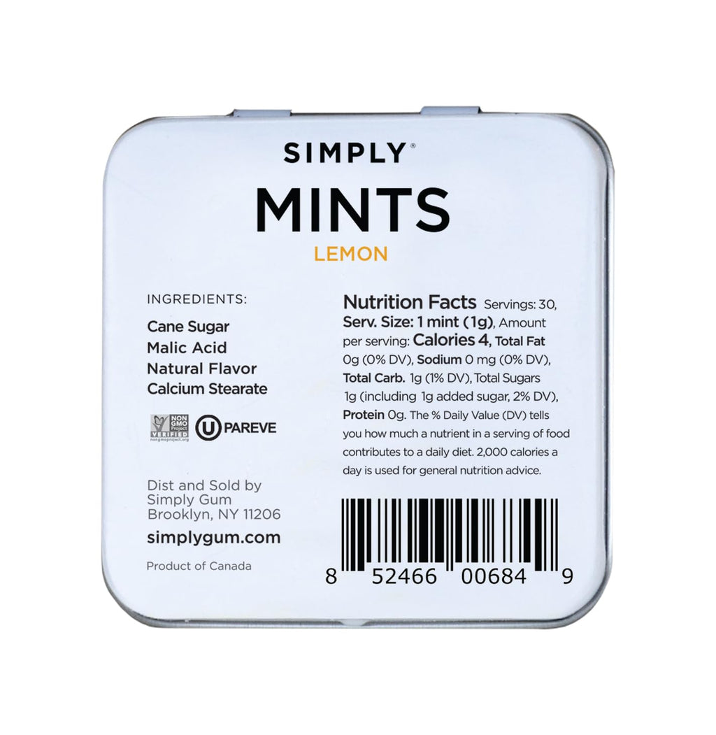 SIMPLY Mints | Lemon Breath Mints | Pack of Six (180 Pieces Total) | Zesty & Refreshing + Aspartame-Free + Vegan + non-GMO