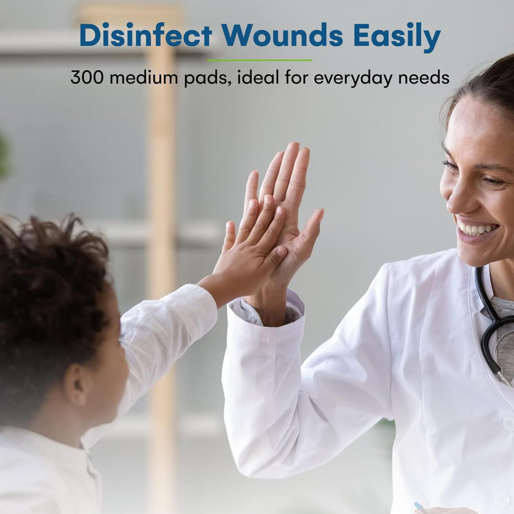 Alcohol Wipes | Individually Wrapped Alcohol Prep Pads with 70% Isopropyl Alcohol, Great for Medical & First Aid Kits | Sterile, Antiseptic 2-Ply Alcohol Swabs - 300 count