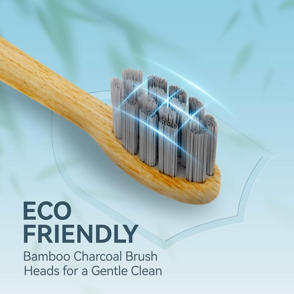 Bamboo Electric Toothbrush, Sonic Electric Bamboo Toothbrush for Adults, IPX7 Waterproof Rechargeable Toothbrush, 5 Cleaning Modes, 4 Bamboo Brush Heads Soft Bristle