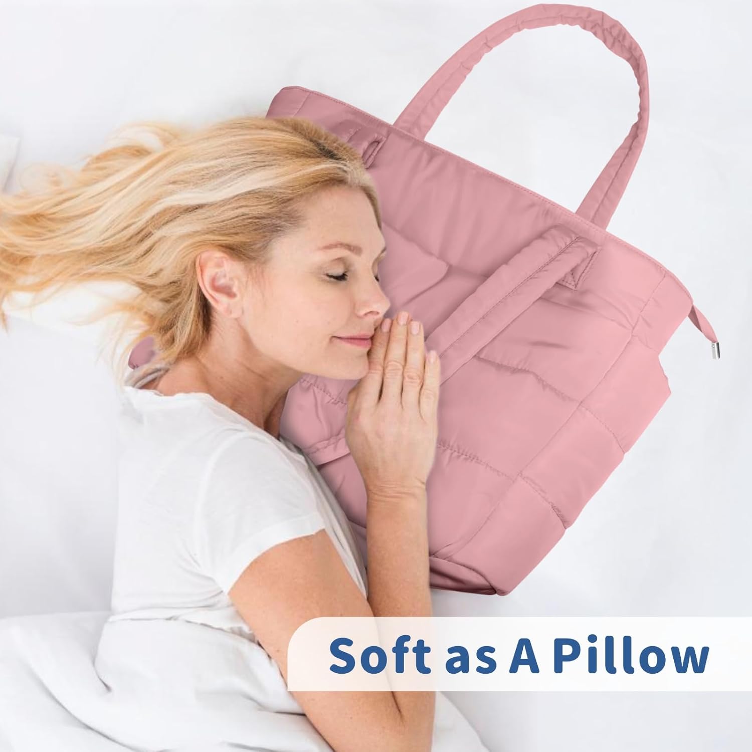 TOPDesign Puffer Tote Bag for Women, Lightweight Puffy Handbag with Compartments, Quilted Shoulder Bag for Work, Travel, Gym