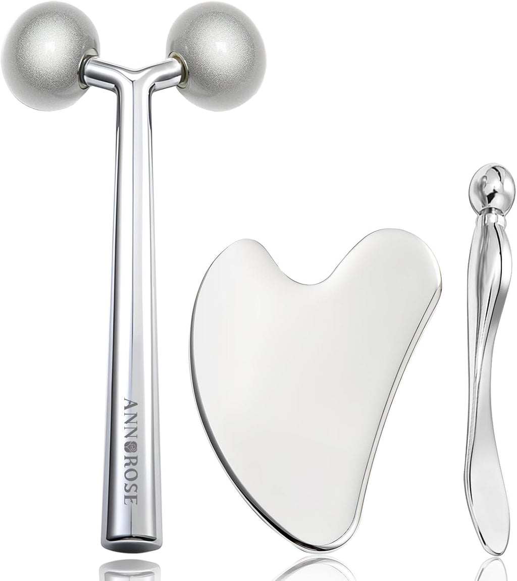 Annarose Face Roller Massager Skin & Gua Sha Facial Tools Stainless Steel, Facial Massage Skin Carefor Face Neck Body, Reduce Puffiness Remove Wrinkles, Valentines Gift for Women