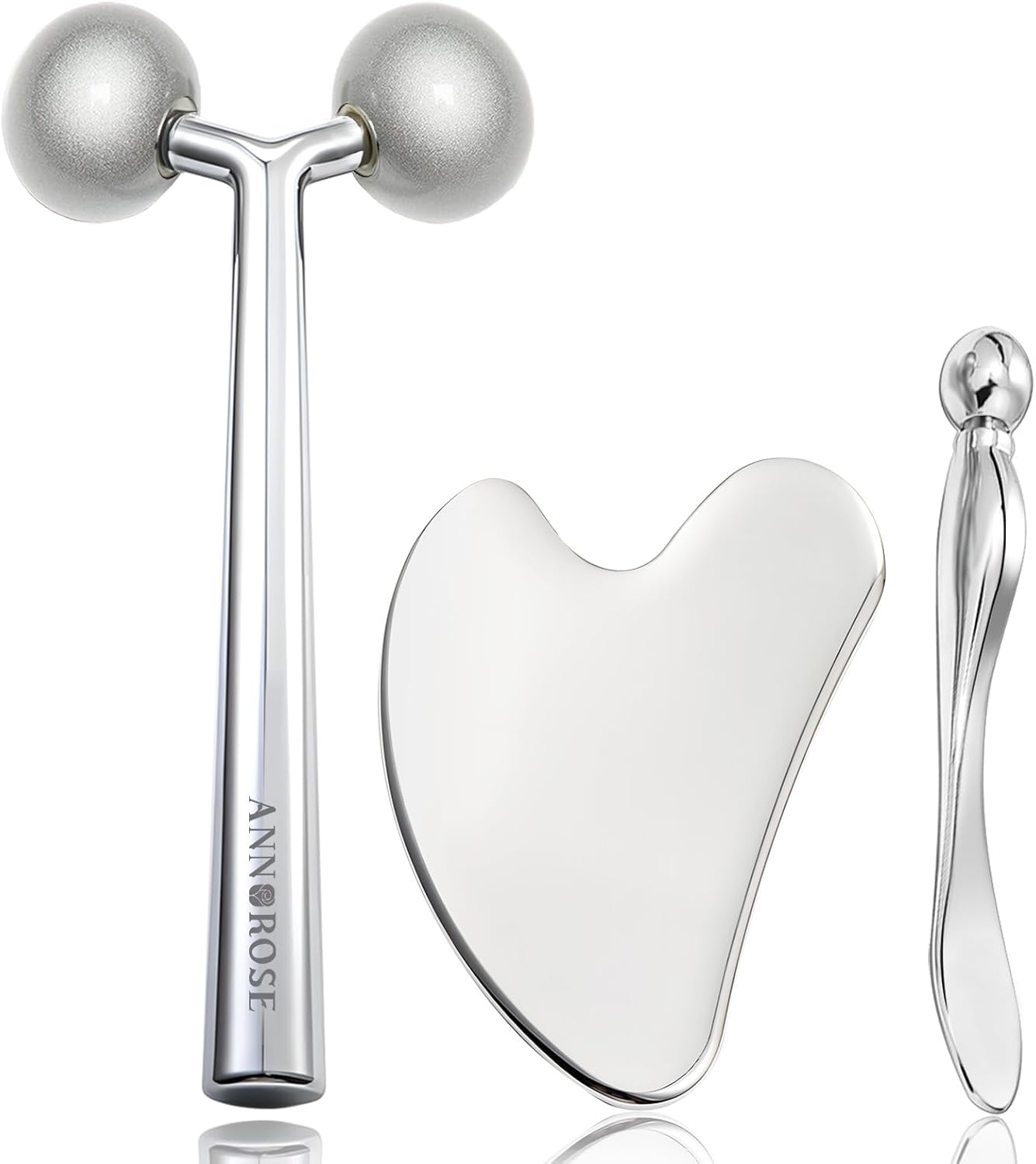 Annarose Face Roller Massager Skin & Gua Sha Facial Tools Stainless Steel, Facial Massage Skin Carefor Face Neck Body, Reduce Puffiness Remove Wrinkles, Valentines Gift for Women