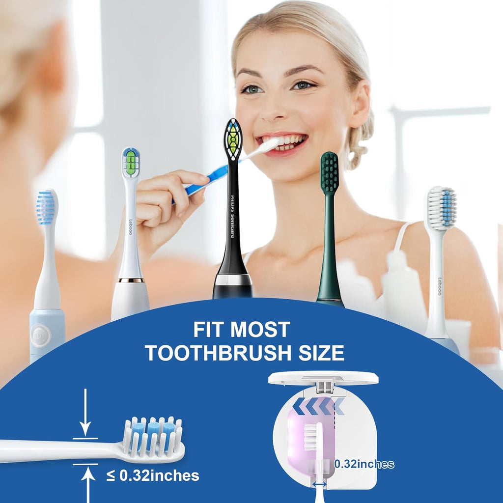 UV Toothbrush Sanitizer Holder, Toothbrush Sanitizer and Holder Cover Caps with Fan Drying, Rechargeable Portable Toothbrush Cleaner Case Fits Most Electric and Manual Toothbrushes (White)