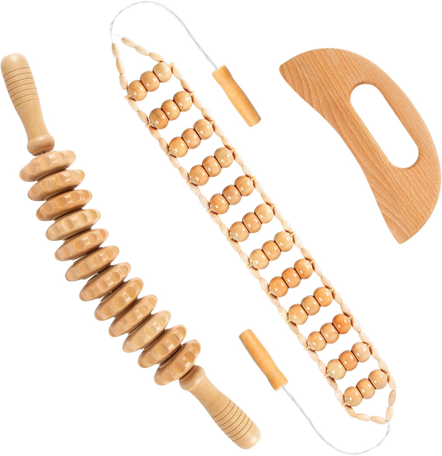 3 in 1 Wood Therapy Massage Tools Maderoterapia Kit Lymphatic Drainage Massager Gua Sha Wooden Massage Tool Body Sculpting Tools for Body Contouring and Shaping, Muscle Pain Relief, Anti-Cellulite