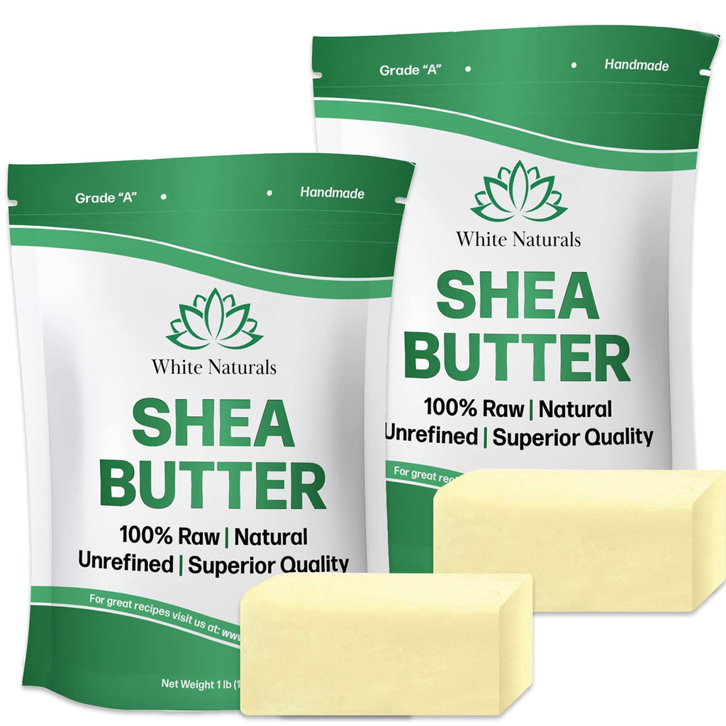 White Naturals Raw African Shea Butter 2lb (1lb in each bag), Pure, Unrefined, Grade A, Ivory, Great Skin Moisturizer, DIY Lip Balms, Stretch Marks, Recover Sun Damage, Cream & More