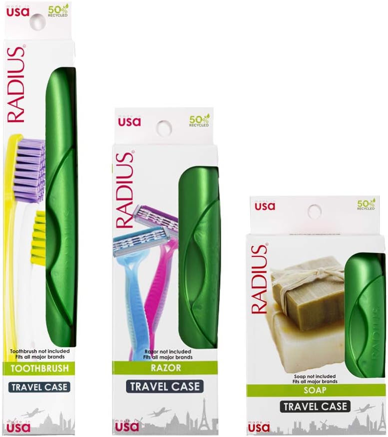 RADIUS Toothbrush Portable Travel Case Kit Standard Toothbrush Soap Razor Case Storage Box for Travel BPA Free 3 Count - Opaque White