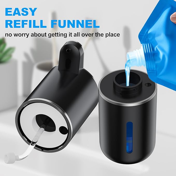 Automatic Soap Dispenser, Stainless Touchless Dispenser, 12.8 fl.oz. for Liquid Soap, 1200mAh Soap Dispensing Levels Wall Mounting for Kitchen Washbasin Bathroom Bathtub, Matte Black
