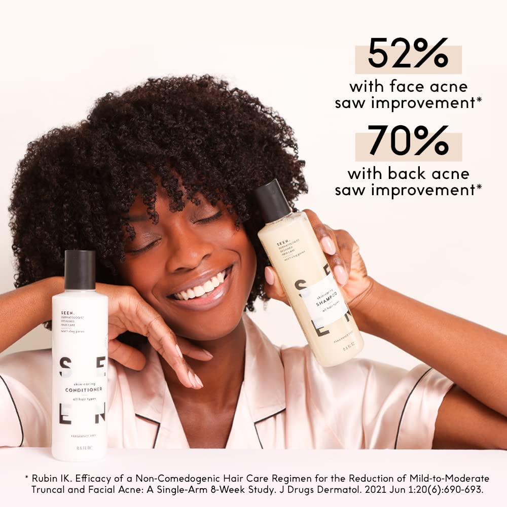 SEEN Travel Trio - Scented - Non-Comedogenic & Blow-Out Hair Cream, Shampoo & Conditioner Set- Reduces Frizz- Heat Protectant- Safe for Sensitive & Acne Prone Skin