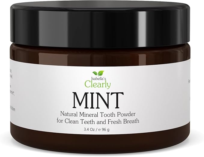 Isabella's Clearly Mint Remineralizing Tooth Powder - Natural Fluoride Free Toothpaste for Adults, Teeth Whitening, Xylitol, Baking Soda, Clay, Calcium