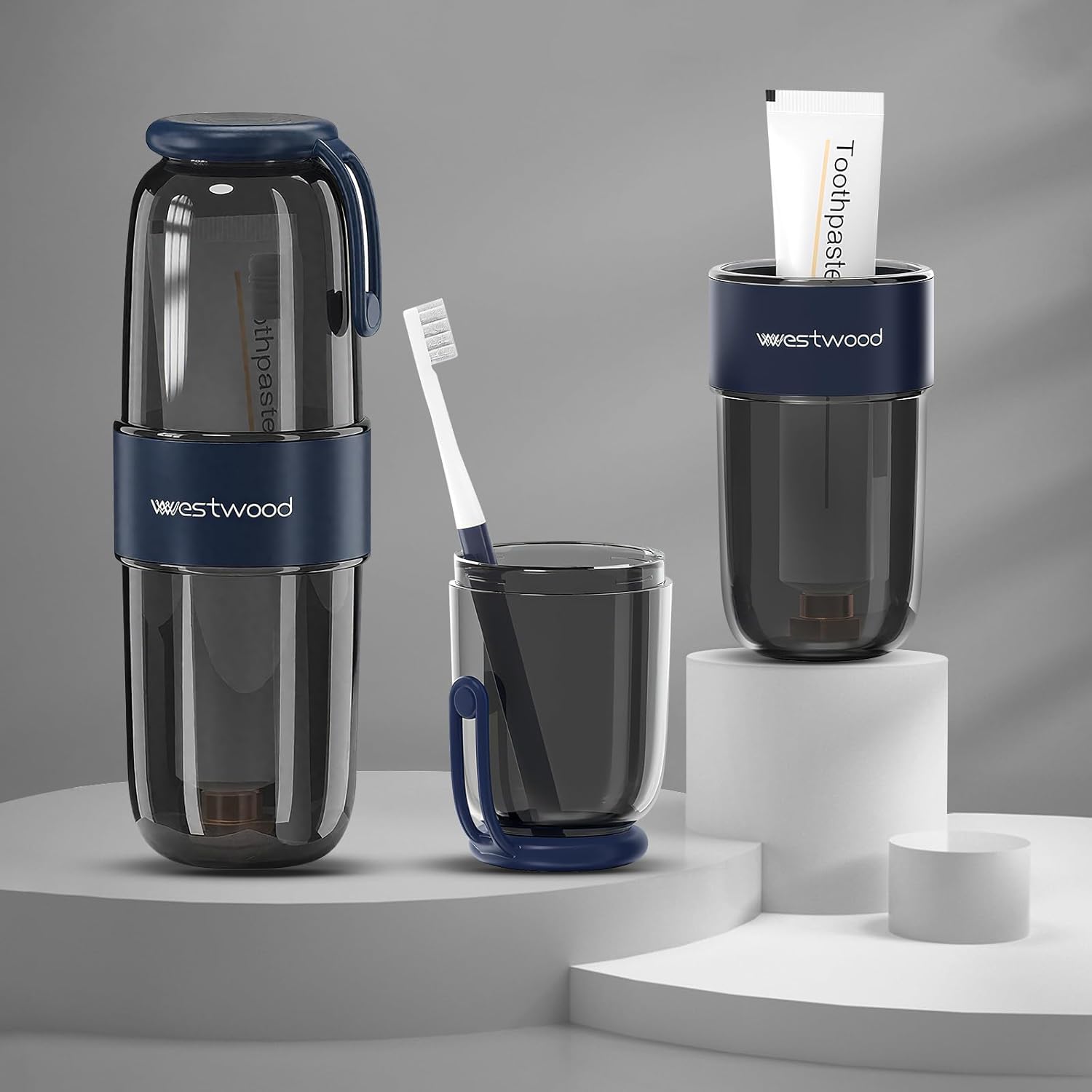 Westwood Travel Toothbrush Case Travel Toothbrush Holder with Cup, Large Toothbrush Container for Toothbrush Toothpaste Razor, Portable Toothbrush Holder with Cover for Home Business School (Black)