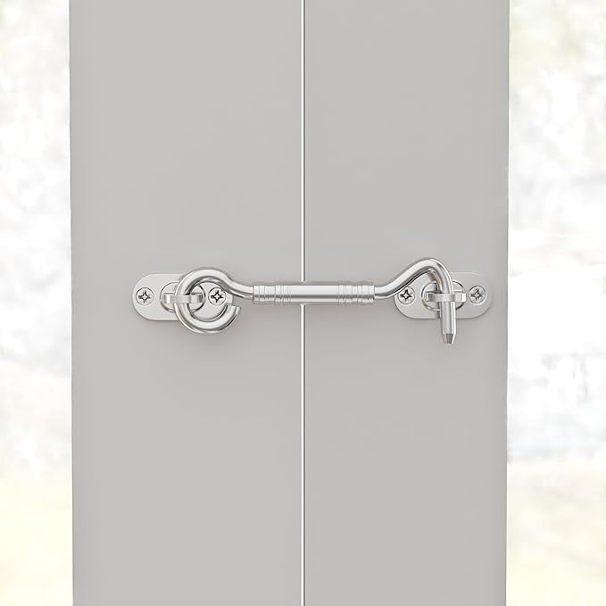 4'' Door Latch Door Lock Hardware, 4'' Stainless steels Hook and Eye Gate Latch Easy Lock for Barn Door, Silver Sliding Door Lock with Screws for Window, Cabin Hooks
