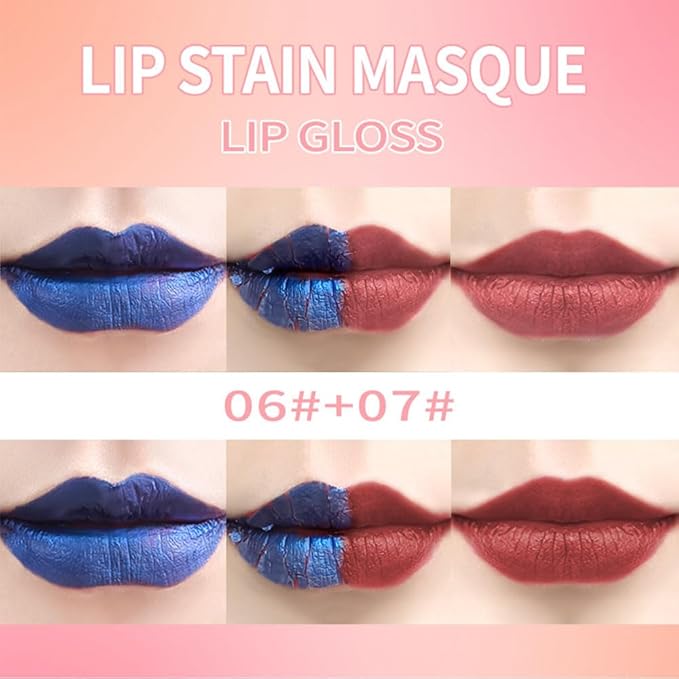 Lip Stain Peel Off – Wipe-Off Lip Stain Tattoo | Long Lasting Waterproof Lip Tint, High-Pigment Matte Lip Color, Smudge & Transfer Proof Lip Stains Masque, Kiss-Proof All-Day Lip Makeup 06#+07#