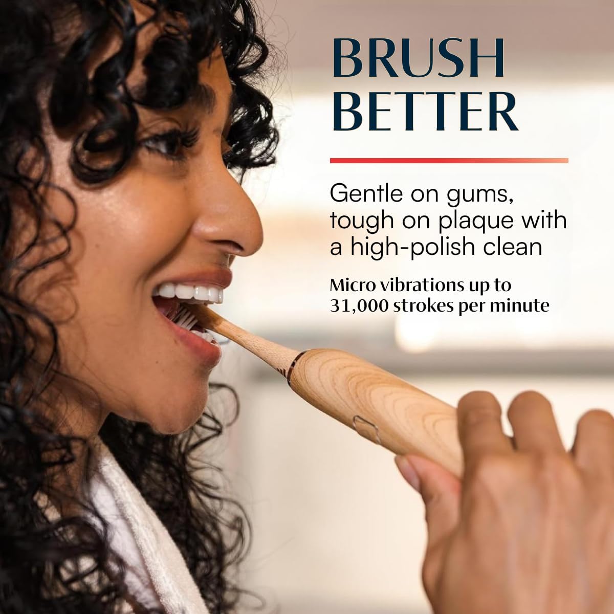 Better & Better Sonic Bamboo Electric Toothbrush for Adults | Rechargeable Electric Bamboo Toothbrush w/Plant-Based Bristles | Soft Brush Heads incl. | 5 Cleaning Modes & Long-Lasting Battery