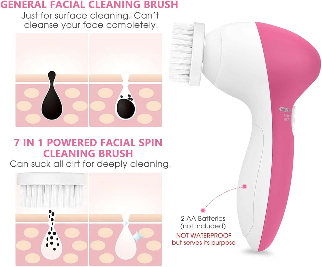 Facial Cleansing Brush Face Scrubber: CLSEVXY Electric Face Spin Cleanser Brushes with 6 Brush Heads for Deep Cleansing, Gentle Exfoliating, Removing Blackhead, Massaging