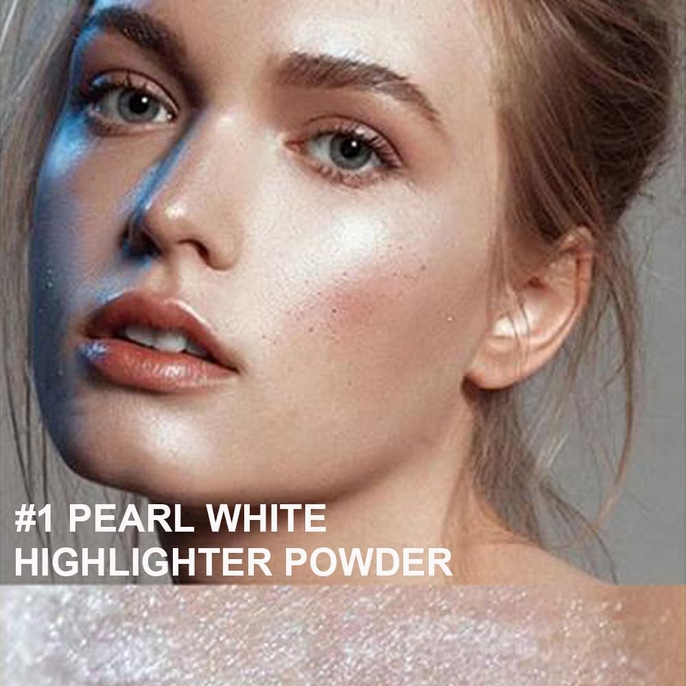 Pearl White Highlighter Spray for Face and Body, Rich Color Loose Shimmer Powder Long Lasting Sparkly Spray High Gloss Makeup for Women Rave Festival Prom Stage Wedding Party, #1