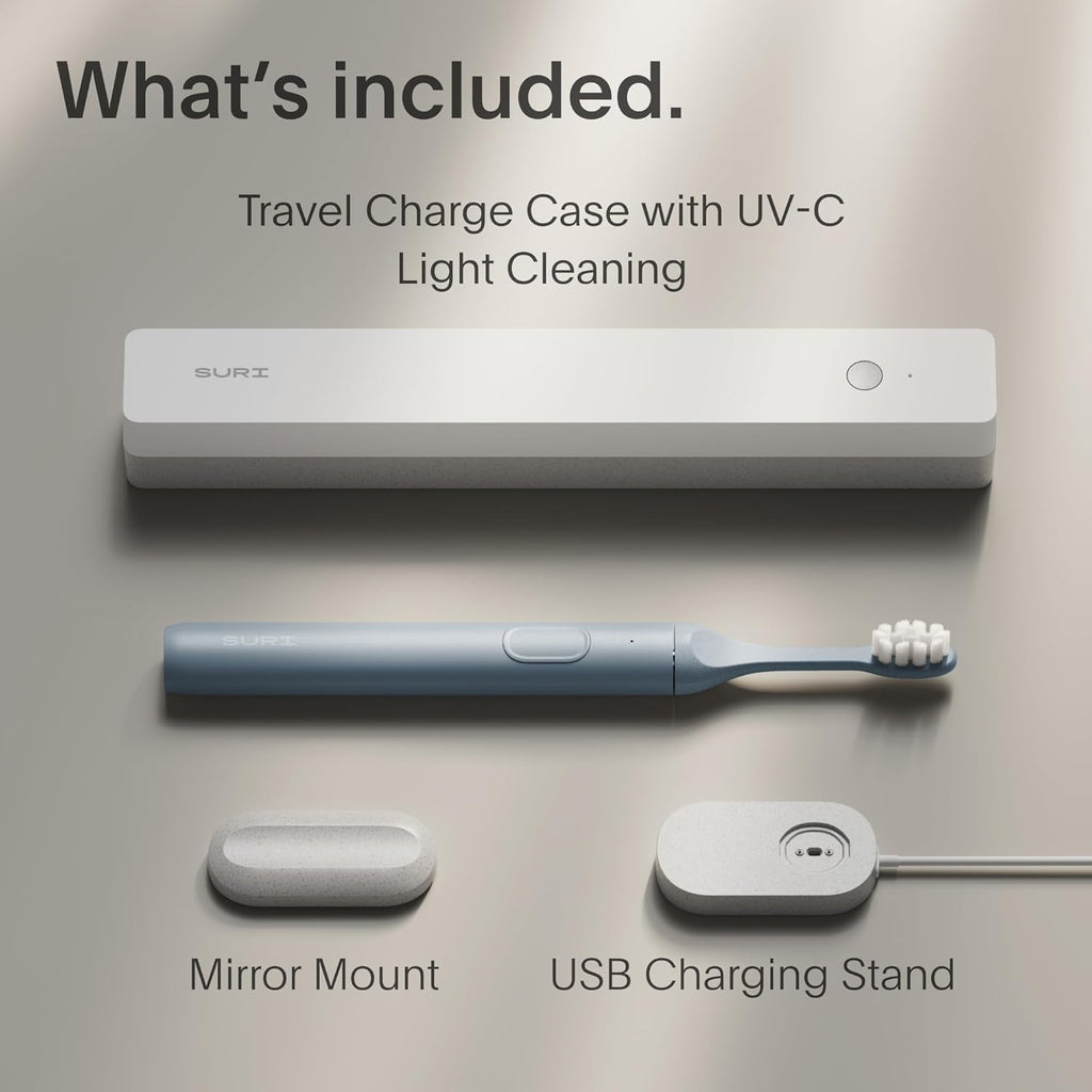 SURI 1.0 Sonic Electric Toothbrush with UV Cleaning Travel Case | 1 Month+ Battery | Designed in California | Electric Toothbrush for Adults | Travel Toothbrushes | Tooth Brush | Blue