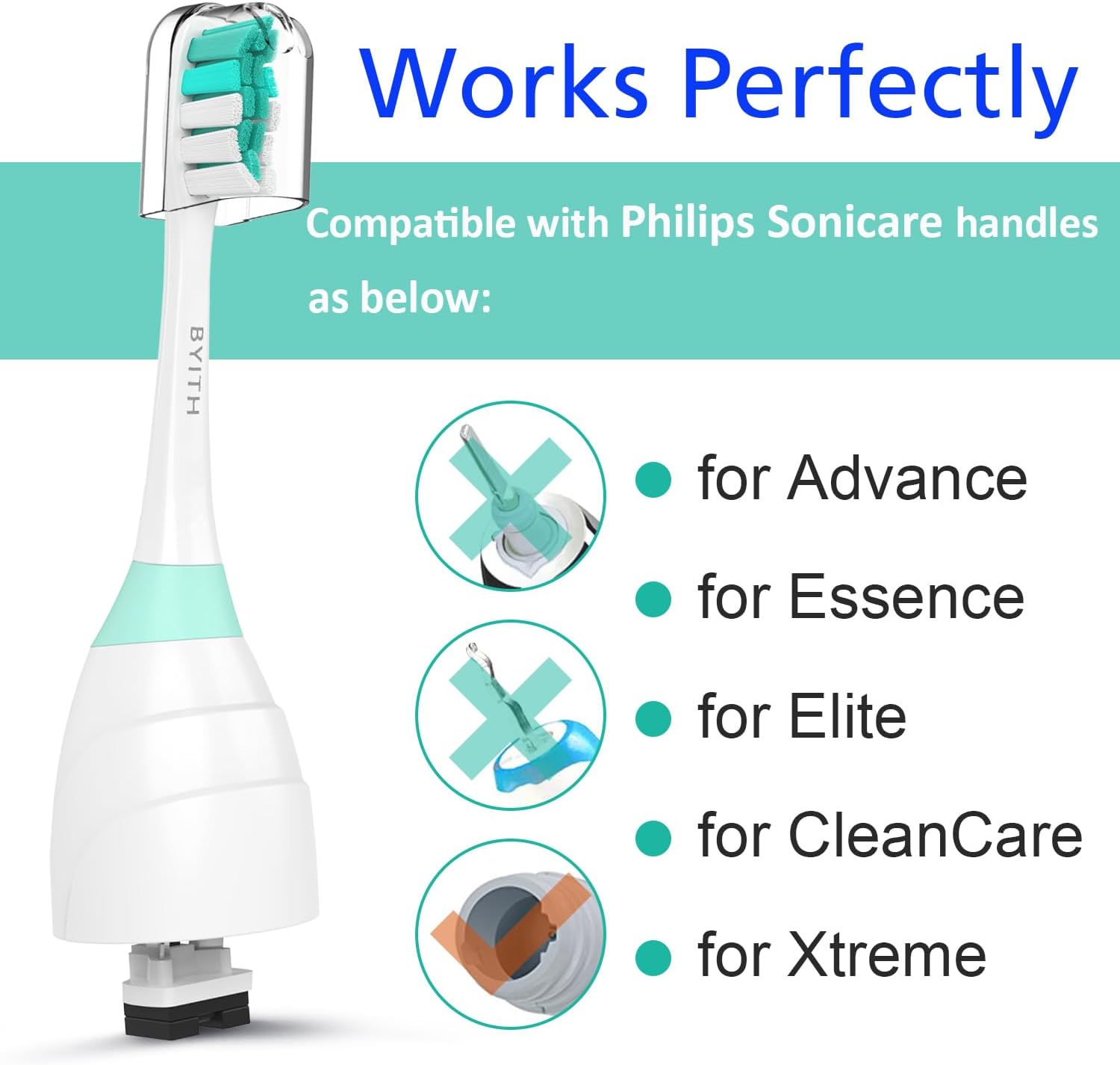 Replacement Brush Heads Compatible with Sonicare E-Series Toothbrush HX7022/66, Essence, Xtreme, Elite, Advance and CleanCare Screw-On Handles, 4 Pack