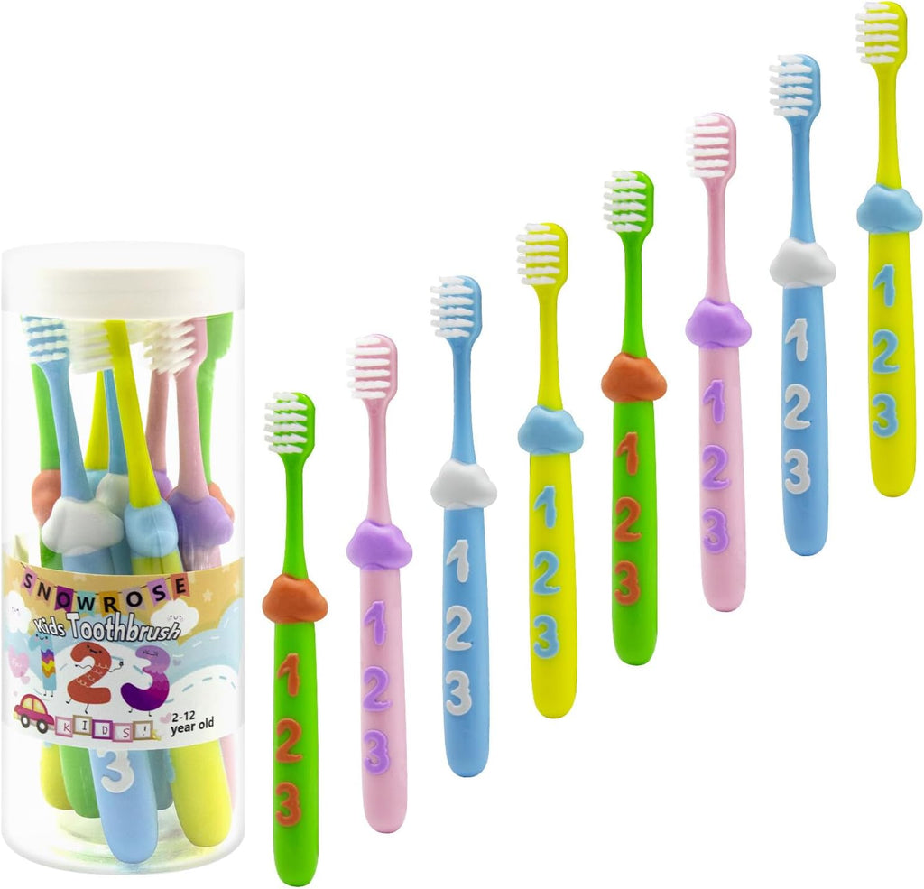 SNOWROSE 8 Pcs Kids Toothbrushes,Soft Bristles Toothbrushes for 2-12 Years Old Kids, Multicolor Baby Toothbrush Pack, Cute Toddler Toothbrush Girl & Boy