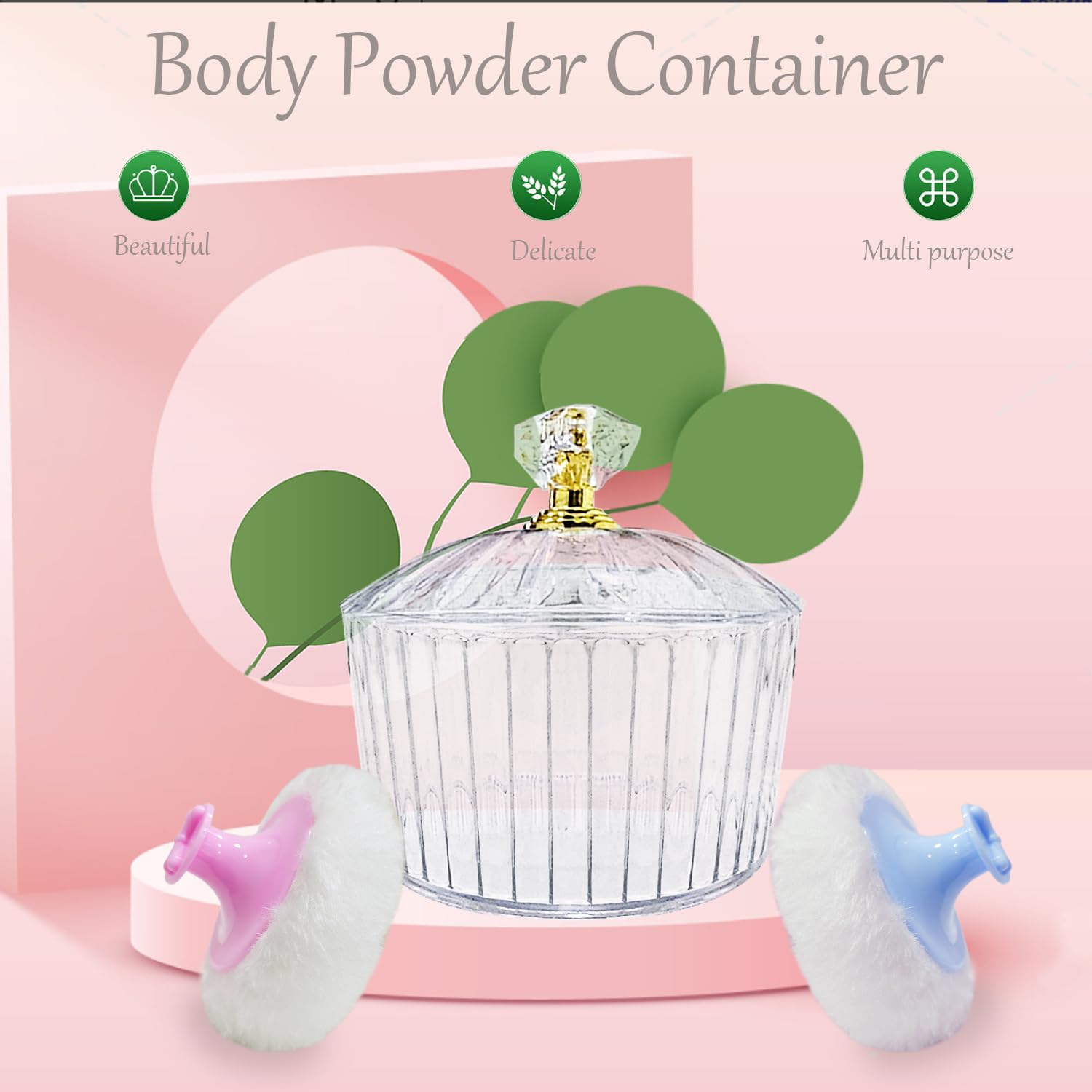 3 Pcs Body Powder Puff and Container, Large Soft Face Body Powder Puff Dish Fluffy for Women