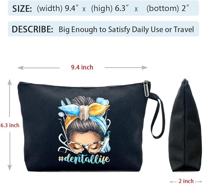 ZHANTUONE Dental Life Black Fun Cosmetic Bag, The Birthday Gift for Dentists, Dental Hygienist Gifts, For Women Dental Hygienist Makeup Bag, Dental Assistant Gifts, Dentist Survival Kit