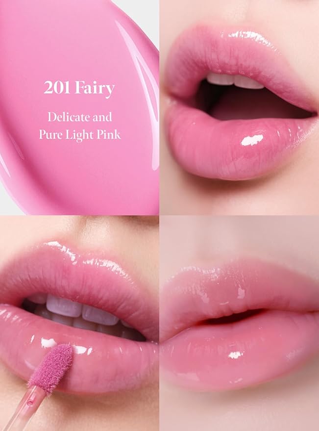 Dew Drop Tint #201 Fairy 4.5g, Glossy, Lightweight Lip Stain, Glass-Like, High Shine, Moisturizing Lip Oil, Long Lasting Color, Hydrating Gloss, Dewy Finish, Korean Beauty Makeup