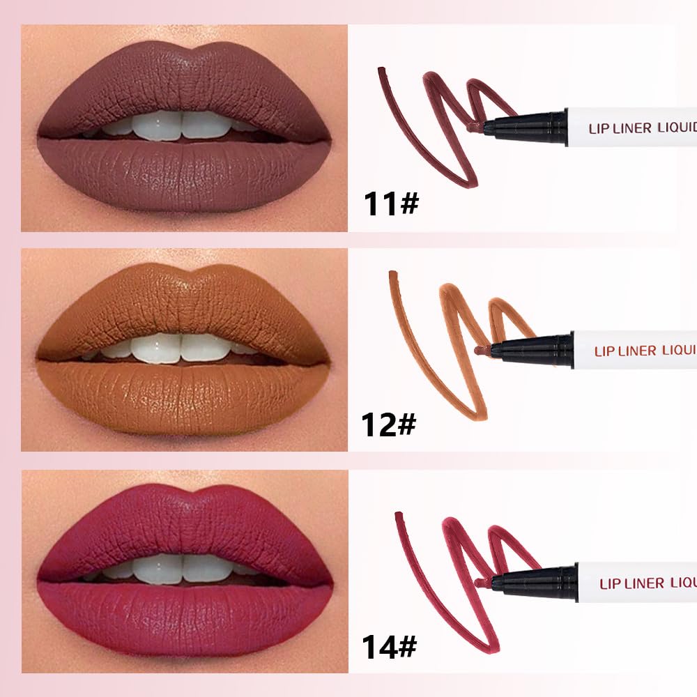 Kaely 3Pcs Chocolate Nude Brown Wine Longwear Liquid Lip Liner Waterproof, 24 Hour Long Lasting Lip Liner Stain Marker Pen, 2-in-1 Matte Semi Permanent Lipliner & Lipstick, 11+12+14