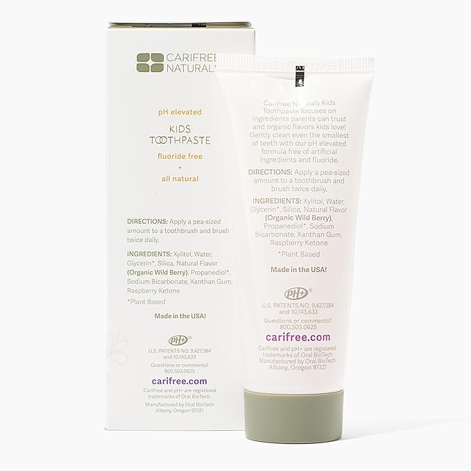 CariFree Naturals Kids Toothpaste | Fluoride-Free, 40% Xylitol, Organic Wild Berry Flavor, pH Elevated, Safe if Swallowed, Sugar-Free, 2.4 oz, Dentist Developed (Pack of 2)