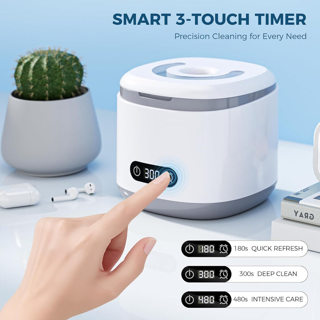 Ultrasonic Retainer Cleaner 200ml Capacity, 45kHz Sonic Dental Cleaning Machine, Ultrasonic Jewelry Cleaner Digital Timer, Retainer Cleaner Machine for Mouth Guard, Braces, Aligner, Toothbrush Head