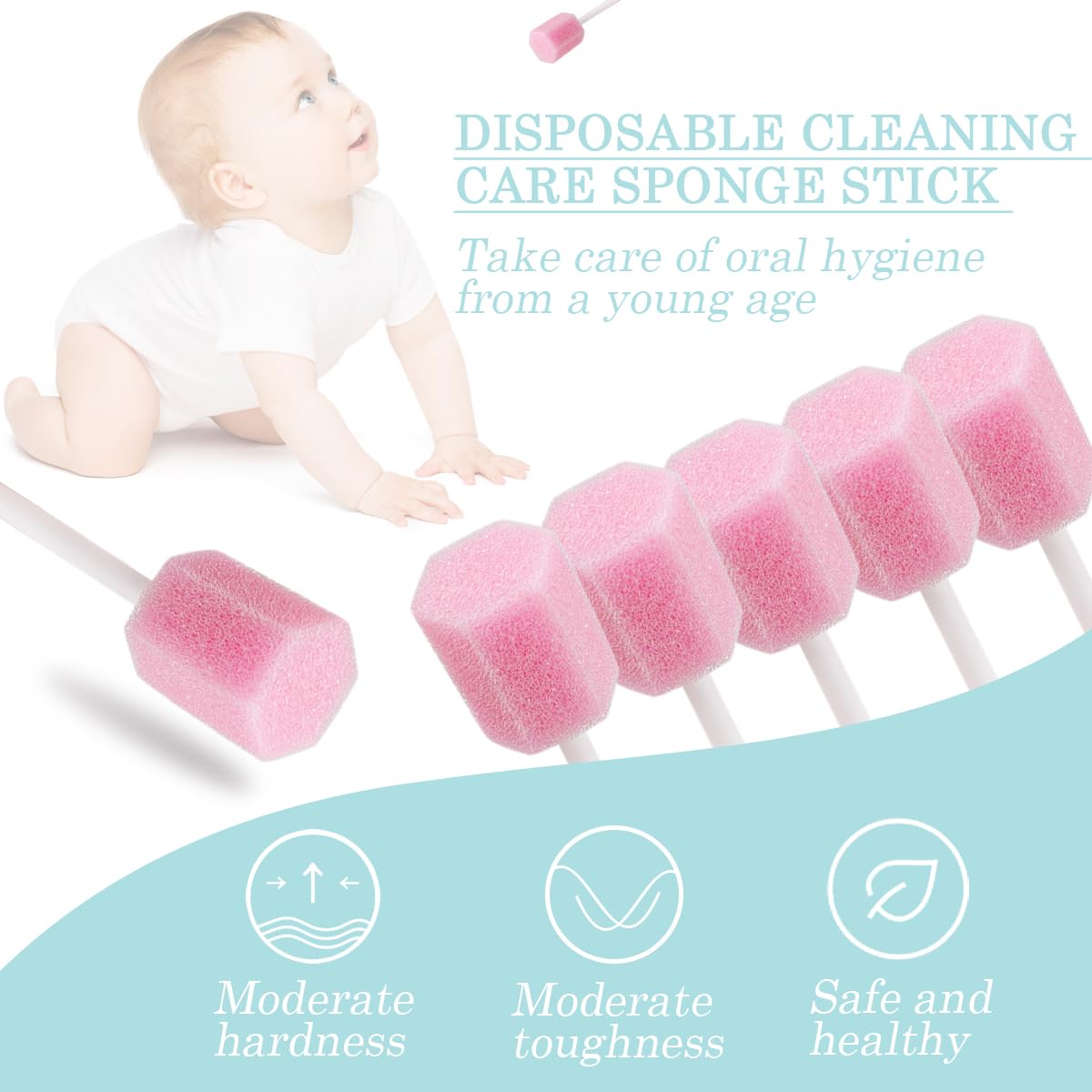 100Pcs Oral Swabs Mouth Cleaning Sponge Sticks Sterile Dental Swabs Disposable Foam Sticks Tooth Care for Adults Children