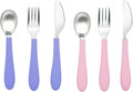 Kids Stainless Steel Utensils Set - Premium 18/8 Grade Silverware Kit - 2 Spoons, 2 Forks, and 2 Knives for Ages 4-7 - Silicone Easy-Grip Handles - Children Flatware Cutlery (Bright - Purple, Pink)