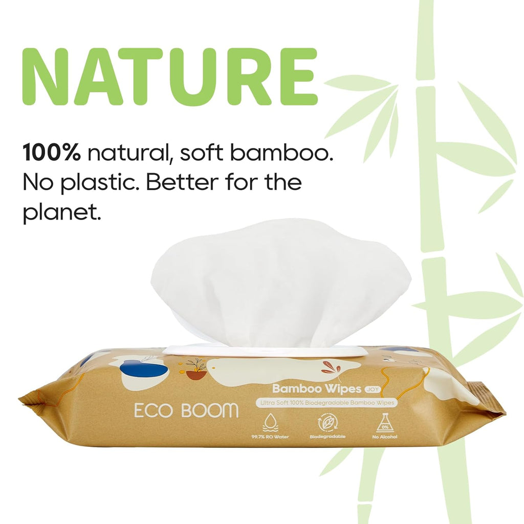 ECO BOOM Bamboo Viscose Wipes | Non-Toxic, Organic & Biodegradable Baby Wipes | Unscented, Hypoallergenic, Vegan for Sensitive Skin, 240 Count