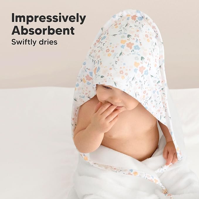 KeaBabies Hooded Baby Towel for Newborn - Viscose Derived from Bamboo Large Baby Bath Towels with Hood for Boys, Girls, Toddler, Extra Absorbent & Soft Newborn Bath Essentials (Wildflowers, Regular)