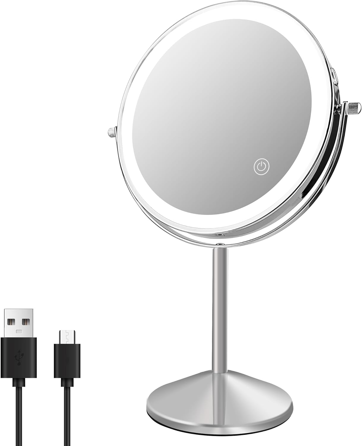 Ysenchan Lighted Makeup Mirror, 8'' Rechargable LED Vanity Magnifying Mirror, Double Sided 5X Manification Mirror with Stand, Cosmetic Standing Desk