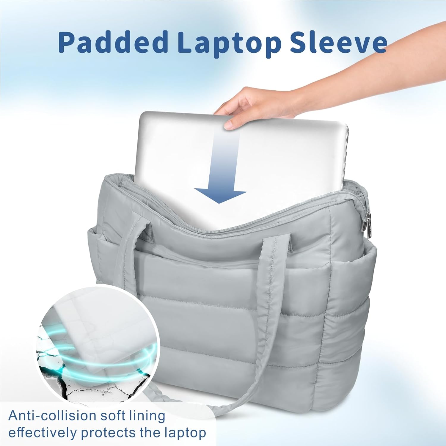 TOPDesign Puffer Tote Bag for Women, Lightweight Puffy Handbag with Compartments, Quilted Shoulder Bag for Work, Travel, Gym