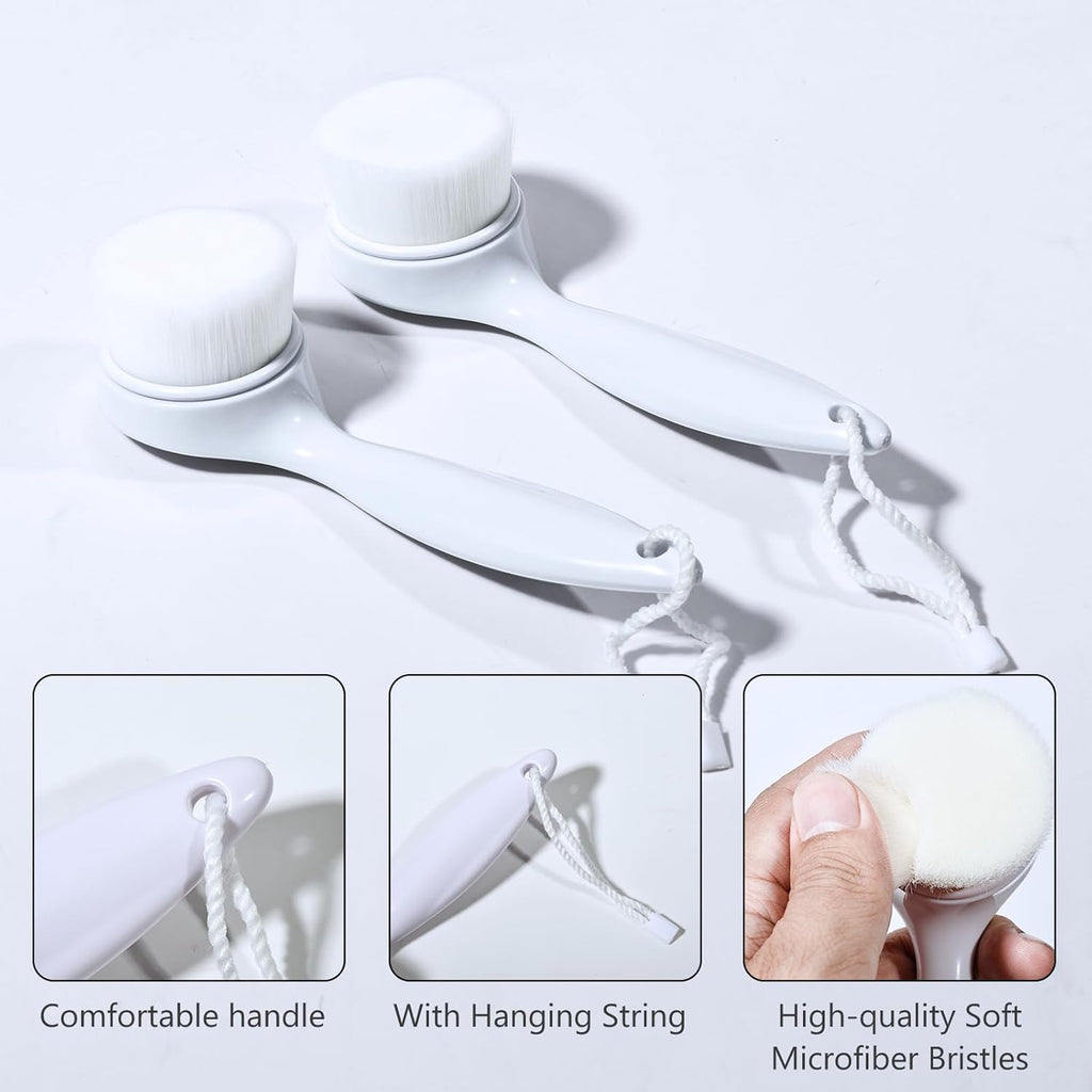 2 Pack Soft Bristle Facial Cleansing Brush for Deep Pore Cleaning, Face Exfoliating Scrub Brush for Face Cleansing Skincare Massaging (White)