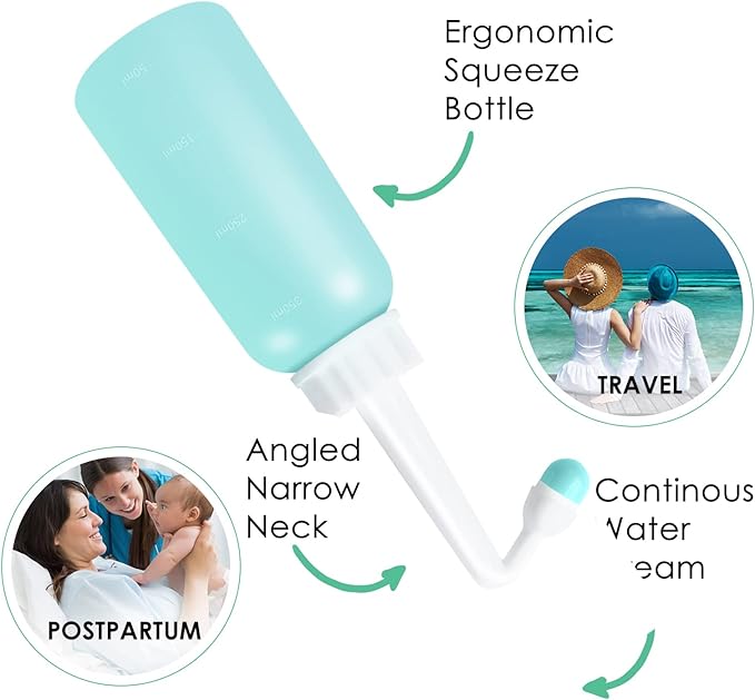 RUFCRIL Mini Peri Bottle, 350ml Portable Travel Bidet with Extra Ring and Carry Bag, TPE Material for High Temperature Resistance, Essentials for Postpartum Perineal Care,Hemorrhoid Treatment, Green