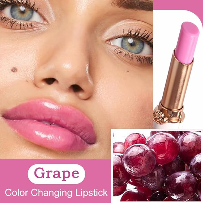 BINGBRUSH Peach Color Changing Lipstick,Moisturizer Long Lasting Lip Care Lip Balm Magic Lip Gloss Lip Tint Stain Gloss Set for Women (1pc Grape)