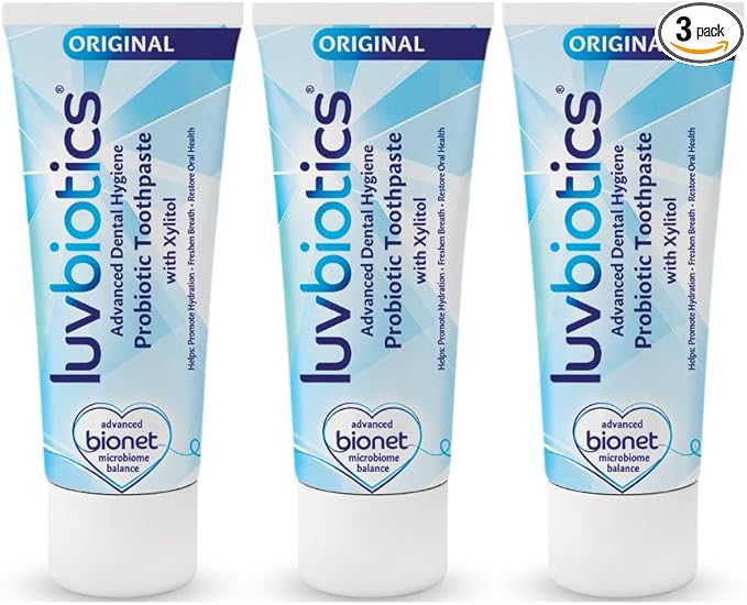Luv Biotics Original Mint Toothpaste with Oral Probiotics & Xylitol – Fresh Breath, Cavity Protection, Microbiome Support & Healthy Gums – No Sulphates or Parabens - 3 x 75ml