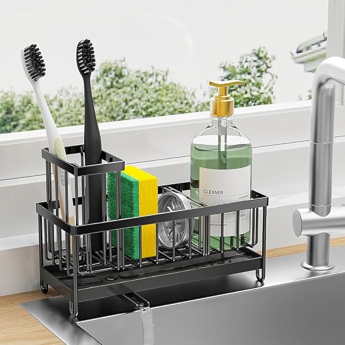 Matani Black Toothbrush Holder for Bathroom Sink, Countertop Organizer with High Toothpaste Holder, Rustproof 304 Stainless Steel, Bathroom Countertop Storage & Essentials (Black Model 1)