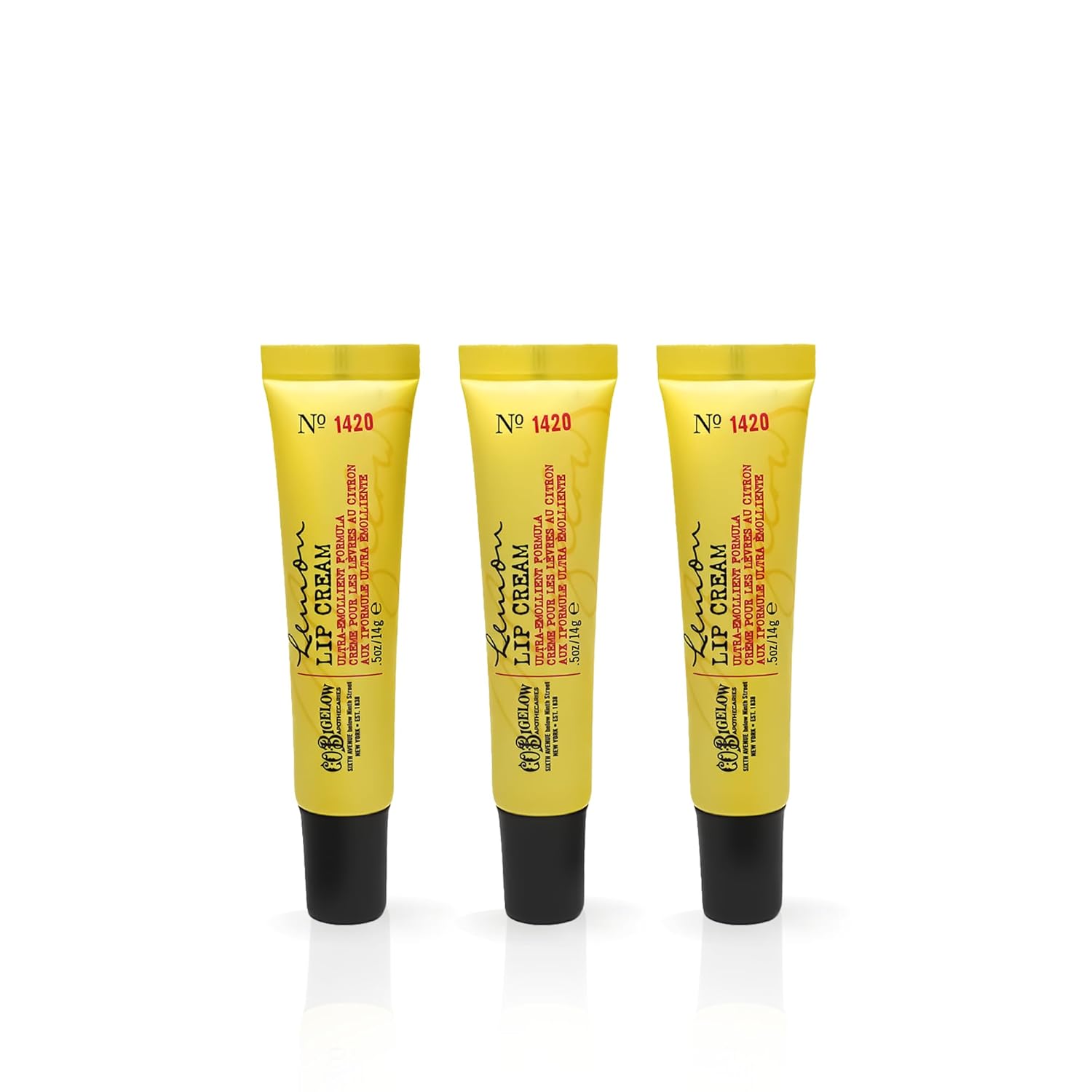 C.O. Bigelow Lemon Lip Cream Tubes, Pack of 3 Lemon Lip Balms with Shea Butter, Bulk Lip Balm Set, 0.5 oz