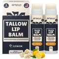 Beef Tallow Lip Balm – Natural Tallow Beeswax Chapstick – Hydrating Moisturizer Grass Fed Beef Tallow Balm Lip Care – Soothes Chapped Dry Sensitive Lips – Long Lasting Vitamin Rich USA-Made 2Pk Lemon
