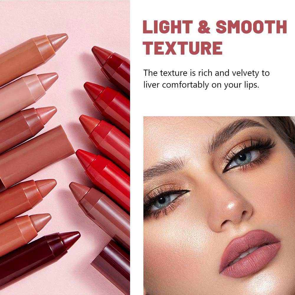 BINGBRUSH 6Pcs Lip Crayon Matte Lipstick,lip stain long lasting waterproof Longwear Lipstick Set Moisture Smooth Lip Liner color stay lipsticks Makeup for Women (6pcs)