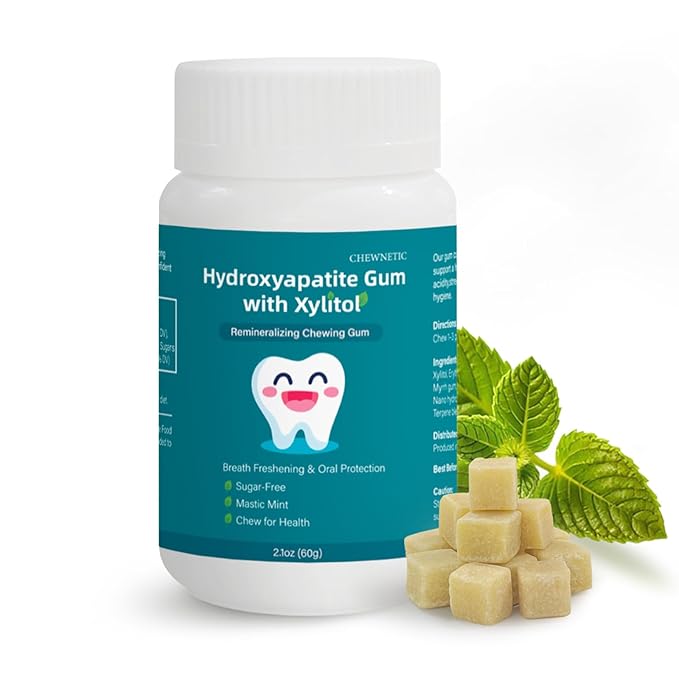 Remineralizing Gum with Hydroxyapatite - Sugar-Free Enamel Repair & Fresh Breath, Natural Oral Care with Xylitol