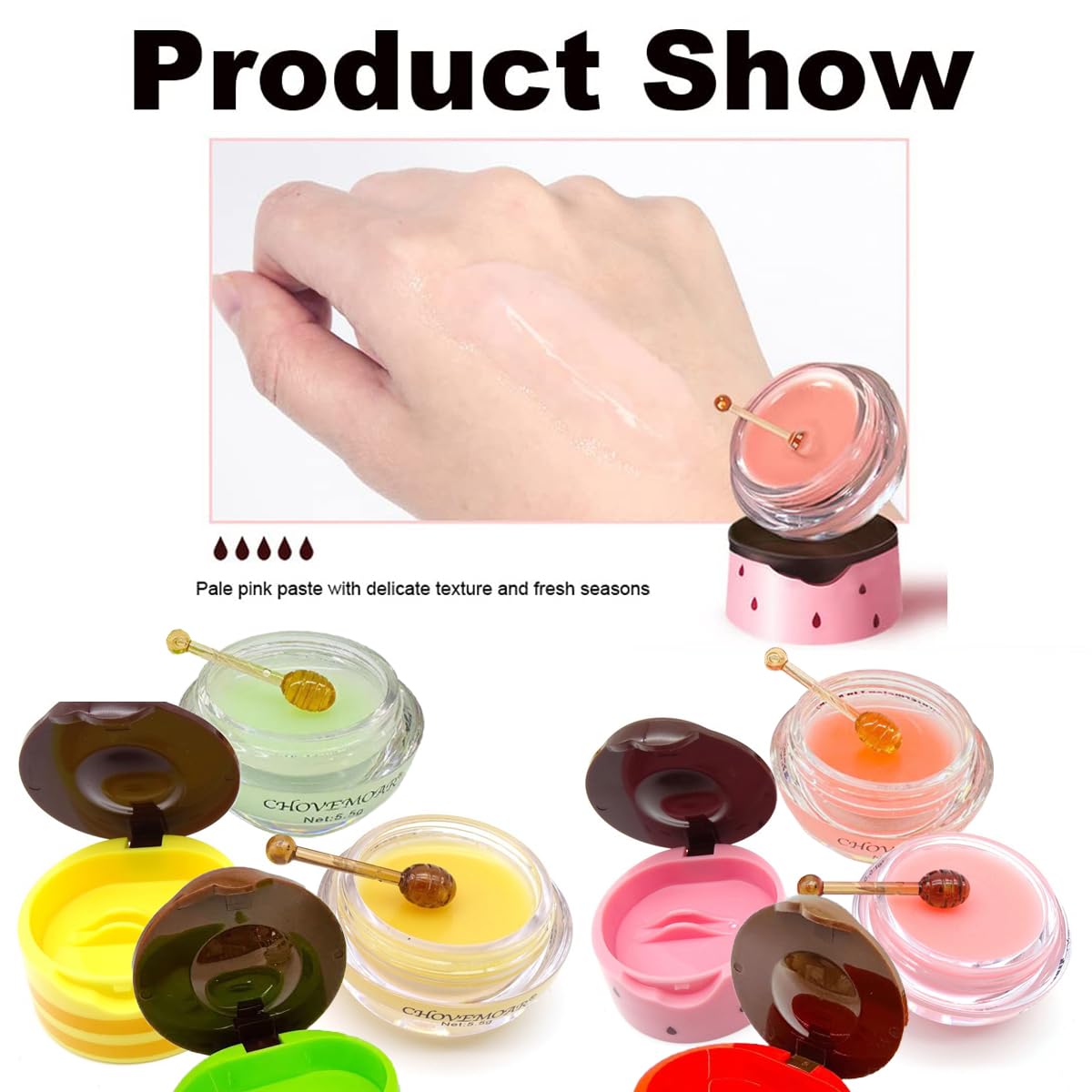 2 Packs Apple & Watermelon Lip Balm Honey Pot, Vitamin E Lip Masks & Moisturizing Propolis Sleeping Lip Mask, Effective Reduces Lip Lines Prevention Dry Lip Care