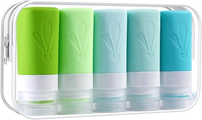 INSFIT Travel Bottles for Toiletries, TSA Approved 2oz Travel Size Containers, BPA Free Leak Proof Squeezable Silicone Tubes for Shampoo Conditioner Lotion Soap with Labels