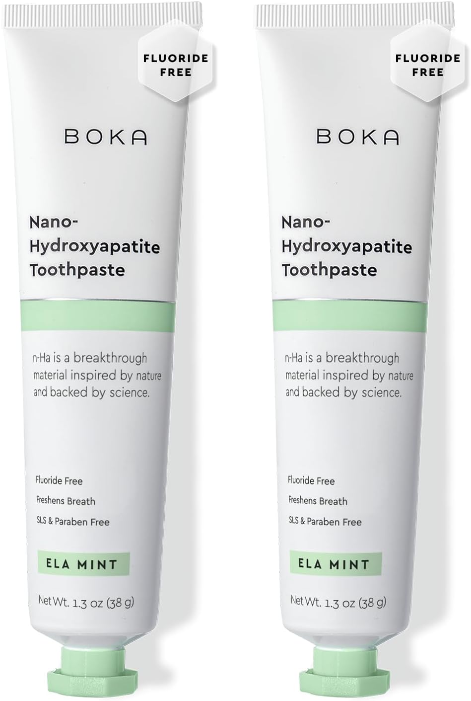 Boka Fluoride Free Toothpaste, Nano Hydroxyapatite Toothpaste, Appropriate for Sensitive Teeth - for Adult, Kids Oral Care - Ela Mint Flavor, 1.3 Fl Oz 2Pk US Manufactured