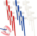 12pcs Denture Brush Dual, Head Portable Firm Hard Bristle Denture Toothbrush,Denture Cleaning Brush Retainer Brush Dental Toothbrush for False Teeth, Clear Braces and Mouth Guards(White,Blue, Red）
