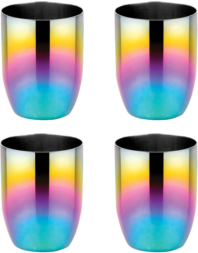 Ahimsa Stainless Steel Kids Cups, Pediatrician Designed, Colorful Toddler Cups for Open Cup Training, 8oz, 100% BPA Free & Dishwasher Safe, Rainbow, Set of 4
