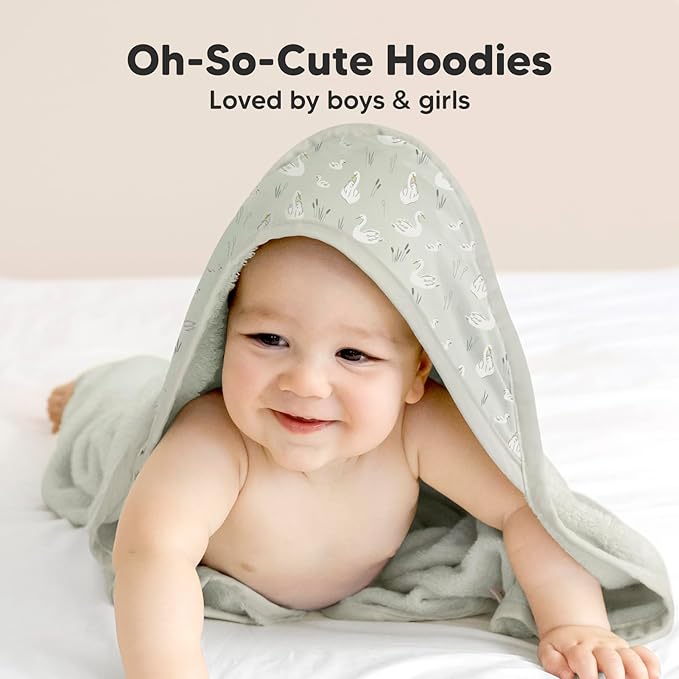 KeaBabies Hooded Baby Towel for Newborn - Viscose Derived from Bamboo Large Baby Bath Towels with Hood for Boys, Girls, Toddler, Extra Absorbent & Soft Newborn Bath Essentials (Serenity, Regular)